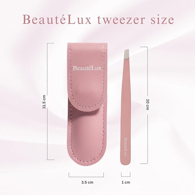 Slant Tip Eyebrow Tweezer for women & men – Stainless Steel Tweezers, Stocking Stuffer for women & men Facial Hair Removal tweezers for Chin hair, Ingrown Hair tweezer, Pink Travel tweezers with case