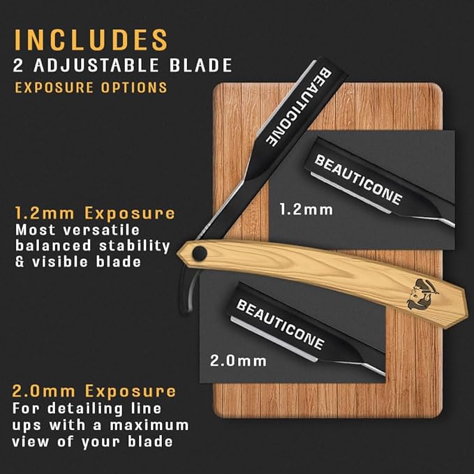 BEAUTICONE Straight Razors for Men, Professional Barber Razors, Premium Straight Edge Razor, Shaving Knife, Shavette, Stainless Steel, Wooden Handle, With PU Leather Case