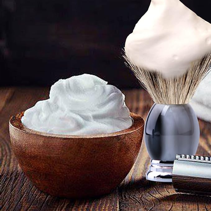 Grandslam Luxury Badger Shaving Brush Handmade Pure Badger Hair Brush with Gray Resin Handle Heavy Alloy Base + Badger Bristle