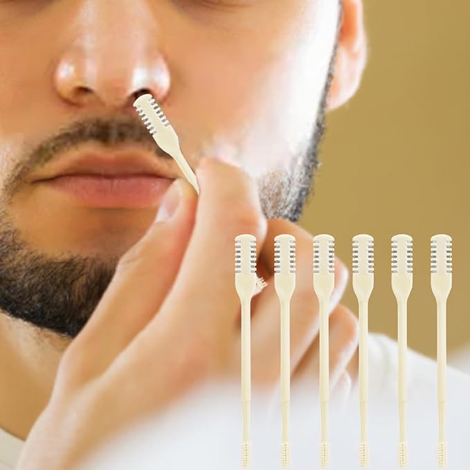 12 Pcs 2-in-1 Nasal Hair Cutter, Upgrade Double Sided Nose Hair Knife, 360° Nostril Hair Remover Tool, Nose Hair Trimmer for Men, Nasal Hair Cutter for Men Women, Soft Cleaning Brush (Cream)