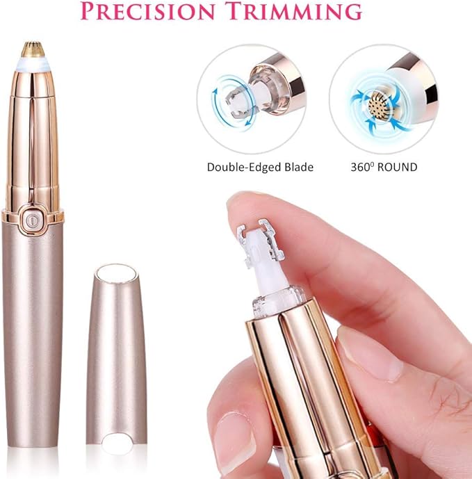 Eyebrow Hair Remover Razors, Painless Precision Eyebrow Trimmer, Portable Eyebrow Epilator Pen with Light and USB Charging, Cleaning Brush Included Eyebrow Hair Removal for Women