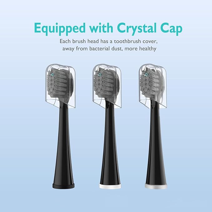Replacement Brush Heads for Waterpick Sonic Fusion 2.0 - Flossing Toothbrush Head for with Color-Coded Rings & Hygienic Caps - 3 Pack Black Hard Bristles - Compact Size