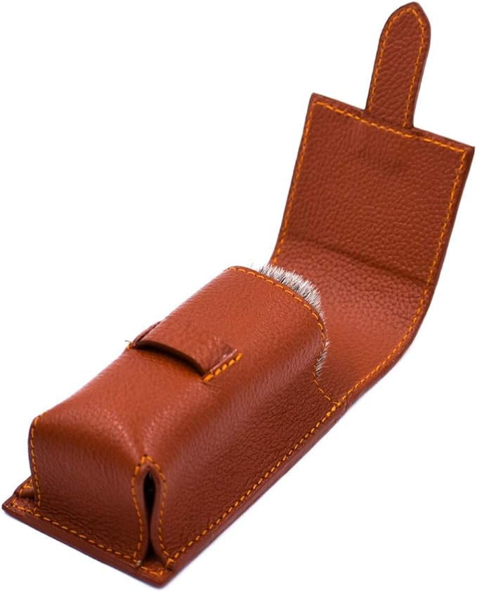 Parker Genuine Leather Travel Shaving Brush Case – Saddle Brown, Handmade Protective Cover for Standard Shave Brushes