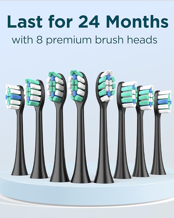 Rtauys M5 Sonic Electric Toothbrush for Adults and Kids - Rechargeable Toothbrush with Electric Toothbrush Cover, 8 Brush Heads & Travel Case, 120 Days Battery Life - BlackSilver