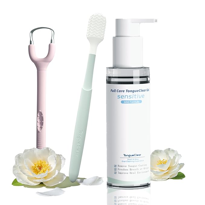 Effective Tongue Scraper and Oral Mucosal Cleaner Kit for Adults - Ergonomic Tongue Cleaner Promotes Fresher Breath, Mild Solution Oral Mucosal Cleaner package, Personal Care Essential (Pink)