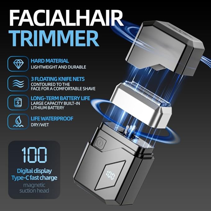 Electric Foil Shavers for Men, Waterproof Cordless Beard Trimmer with LED Display & Type-C Fast Charge, Portable Travel Electric Razor for Face, Gifts for Dad Him (Black)