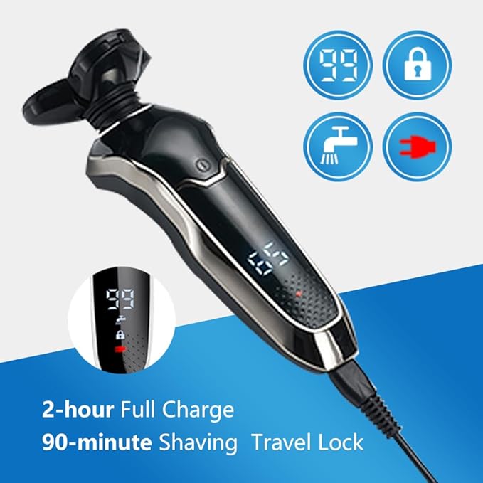 Electric Razor for Men, Electric Shaver, Rotary Shavers for Face Rechargeable Cordless with Sideburns Trimmer Nose Hair Trimmer, Waterproof Wet Dry Shaving