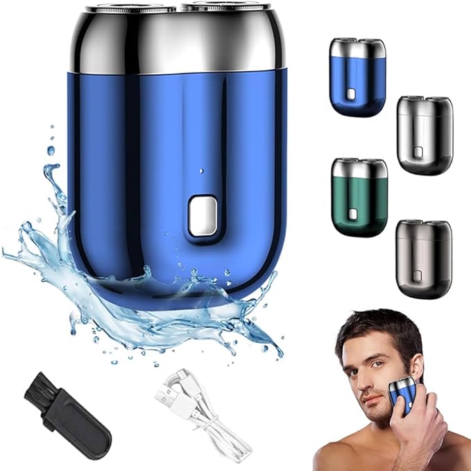 2026 New Upgrade Pocket Shaver USB Mini Shavers for Men, Rechargeable Electric Mini Portable Razor, Washable Double Head Razor, Waterproof Compact Electric Shaver for Home, Car, Travel (Blue)