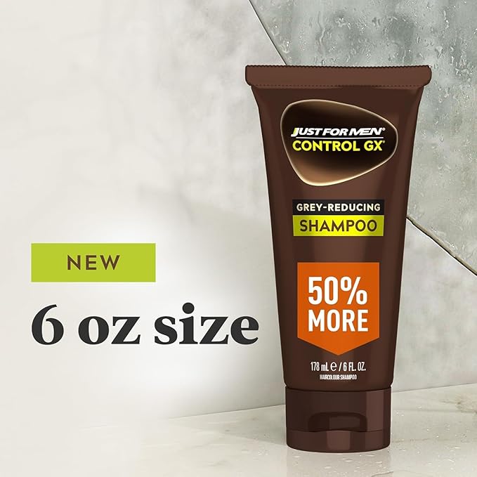Just for Men Control GX Grey Reducing Shampoo, Gradual Hair Color with Keratin for Stronger Thicker and Healthier Looking Hair, 6 Fl Oz - Pack of 2