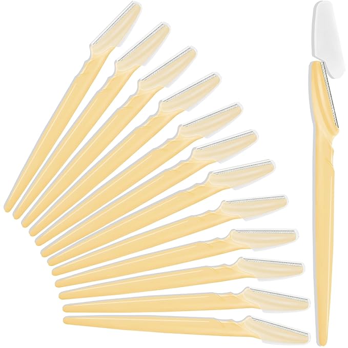 12 Pcs Yellow Eyebrow Razors, Face Razors Multipurpose, Exfoliating Dermaplaning Tools, Eyebrow Trimmers Shaver with Protective Cover, Facial Hair Removal for Women Men Body Use