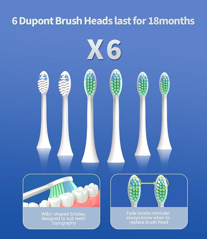 BAOVERI Electric Toothbrush for Adults & Kids,Rechargeable Ultrasonic Electric Toothbrush with 6 Dupont Brush Heads, IPX7 Waterproof, 5 Modes, 2 Minutes Smart Timer, 4 Hours Fast Charge for 60 Days