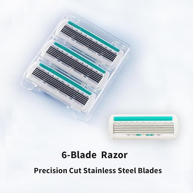 6-Blade Razor,Plastic Anti-slip Men Manual Refill Cartridges razors, Reusable Face Cleansing Care Tool, Shave Supplies for Men and Women - blue