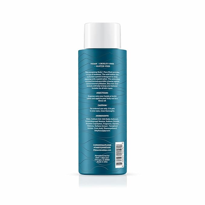 Oars + Alps Body Wash for Men, Mens Body Wash with Vitamin E and Antioxidants, Moisturizing, Hydrating, Paraben & Sulfate Free Cleanser, Fresh Ocean Splash, 2pk