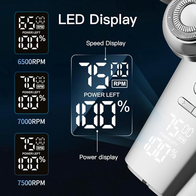 Head Shavers for Bald Men Electric Razor Detachable 7D Head Rotary Shavers, Nose Ear Face Body Hair Trimmer with Clippers IPX8 Waterproof Dry Wet Cordless Rechargeable Grooming Shaver