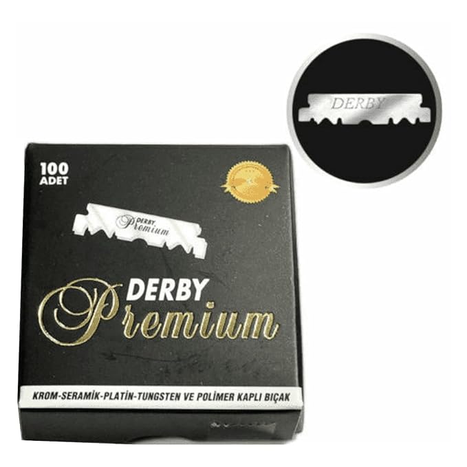 Derby Premium Single Edge Razor Blades, Razor Blades, Single Edge, Ultra Sharp, Chromium - Ceramic - Platinum - Tungsten and Polymer Coated Edges (3)