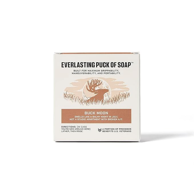 Duke Cannon Supply Co. Puck Soap Bundle – Men’s Rounded Bar Soap with Masculine Scents, Disc-Shaped, All Skin Types, Buck Moon, 5 oz (4 Pack)
