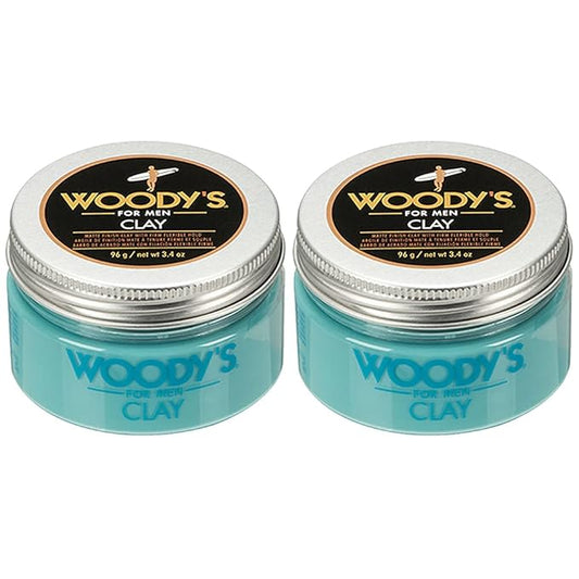 Woody's Hair Clay for Men – Matte Finish, Styling Pomade for Men Stronghold, Firm and Flexible Control, 3.4 oz. 2-Pack