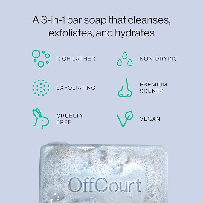 OffCourt Exfoliating Bar Soap – Whole Body, Deep Cleansing and Hydrating Soap for Men & Women - All Skin Types - Non-Drying Bar - Fresh Citrus Scent (5oz, 1 Pack)