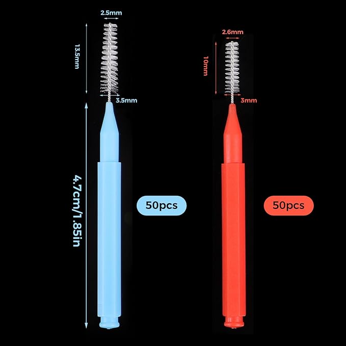 100 Pcs Interdental Brushes, 2 Sizes Braces Flossers for Cleaner Braces Brush Soft Dental Brushes Toothpicks Dental Floss Picks Dental for Braces Oral Cleaning(Red,Blue)