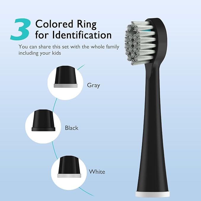 Replacement Brush Heads for Waterpik Sonic Fusion 2.0 - Flossing Toothbrush Head for Water pik with Color-Coded Rings & Hygienic Caps - 3 Pack Black Soft Bristles - Compact Size
