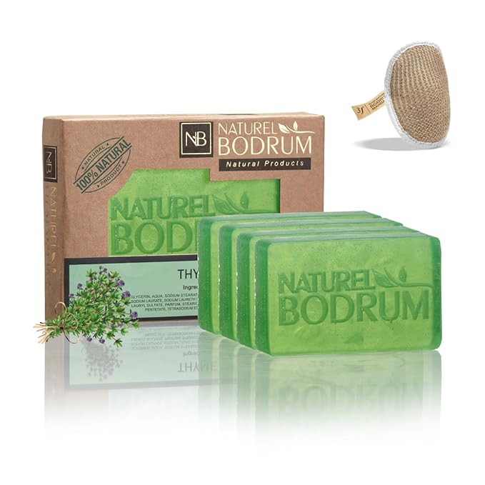 Thyme Organic Soap Bar for Women and Men, Pack of 4 Glycerin Soap Bars - Clarifying Facial & Body Bar Soap for Balanced Oily Skin - Natural & Vegan Spa Gift, for All Skin Types
