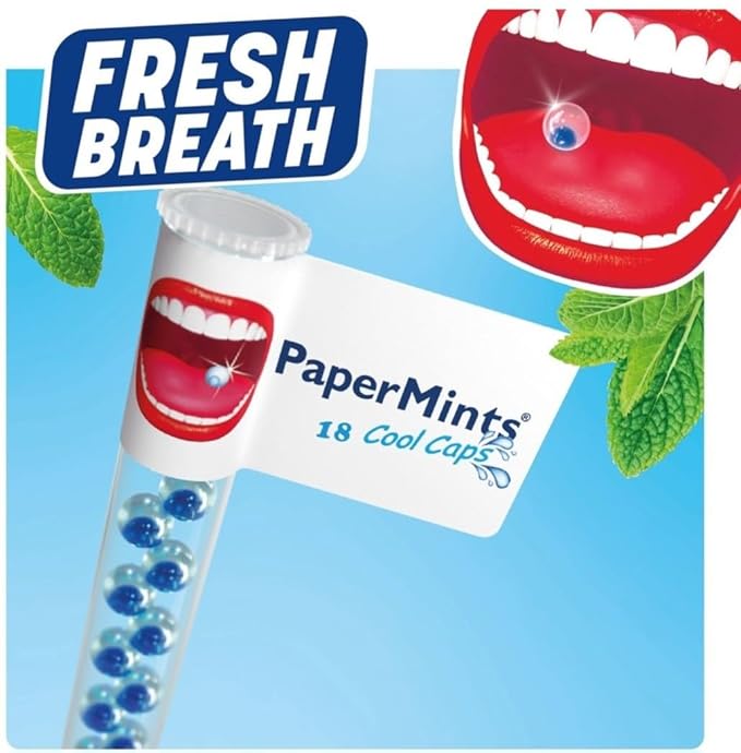 PaperMints CoolCaps - Instant Fresh Breath Mints Sugar-Free, 5 x Tubes of 18 capsules. Extreme Bad Breath Treatment for Adults, Breath Freshener Pearls for Halitosis Treatment Keto-Friendly