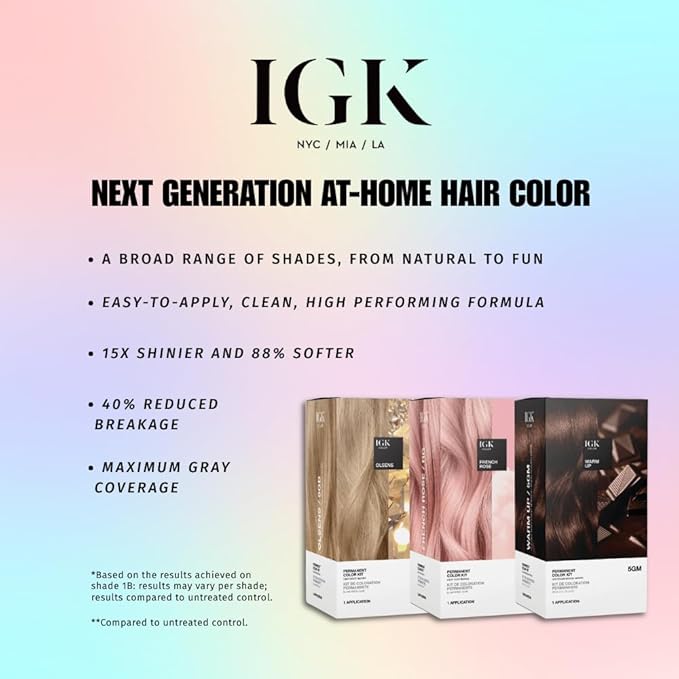 IGK Permanent Hair Dye Color Kit | 1NA Volcanic - Purest Black | 100% Gray Color Coverage + Strengthen + Shine | Ammonia Free