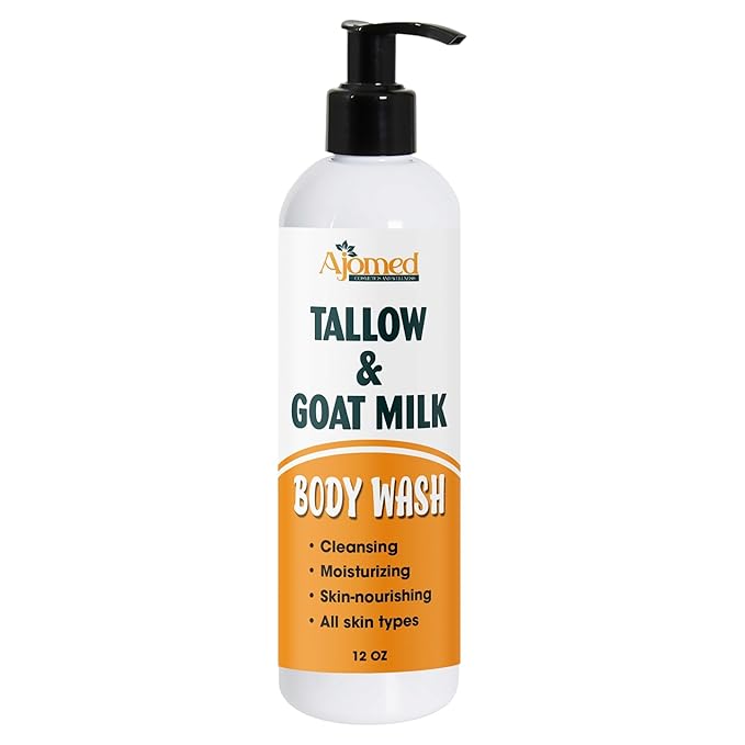 Tallow & Goat Milk Body Wash, handmade unscented body soap Moisturizing and Cleansing wash for All Skin Types 12 oz (Fragrance free)