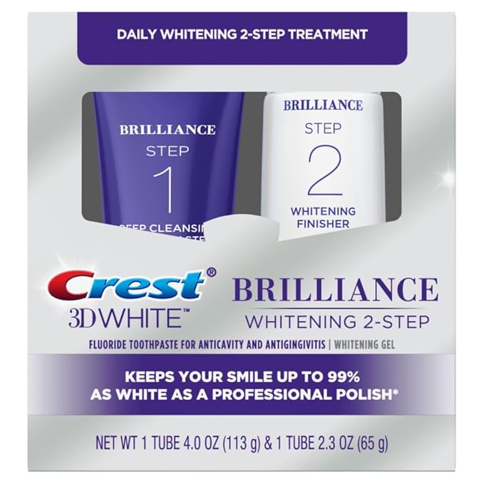 Crest 3D White Brilliance 2 Step Kit, Crest 3D White Toothpaste, Deep Clean Toothpaste (4oz) + Teeth Whitening Gel (2.3oz)
