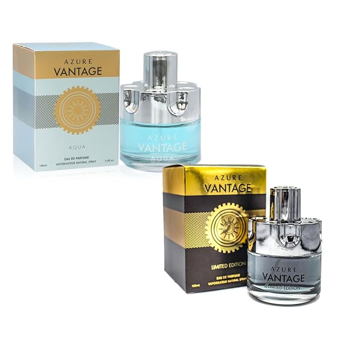 CEROD Secret Plus Azure Vantage Aqua and Azure Vantage Limited Edition Kit Cologne for Men/Eau de Parfum Natural Spray Vaporizateur 3.4 oz 100 ml / FL2106, FL2113, PMS-6059-KIT