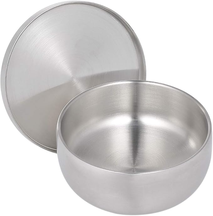 Yinhing Stainless Steel Shaving Bowl, Shave Cream Soap Brush Holder for Beard Cleaning, Smooth Surface with Cover, Lightweight Durable Shaving Mug for Men