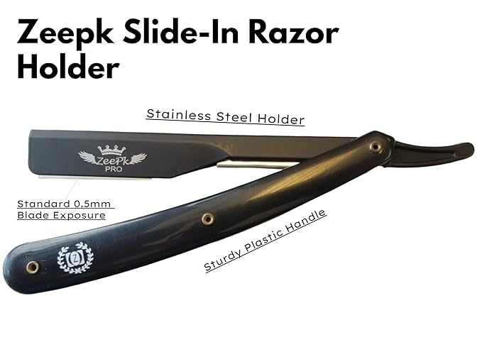 PROFESSIONAL STRAIGHT BARBER RAZOR CLEAN SHAVE + FREE BLADES STRAIGHT EDGE BLADE AFEITADO RAPADA USA SALON SHAVING CLASSIC STAINLESS STEEL (Black Razor Holder)