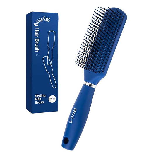 RHOS Hair Brush for Men - Detangler and Styling Brush with Nylon Bristles for Wet and Dry Hair, Massage Function, Suitable for Bangs, Thin, Short, and Thick Hair (1 Pack - Blue)