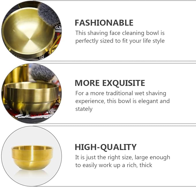 HOMSFOU Beard Shaving Mug Foam Brush Stainless Steel Grooming Shaving Bowl for Men Soap Cream Cup for Face Cleaning Gold Finish Suitable for Home and Travel Use