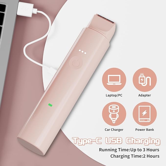 Bikini Trimmer for Women Pubic Hair - 2 in-1 Electric Razors for Women - Rechargeable Electric Shaver - IPX7 Waterproof Bikini Trimmer for Underarm Leg Arm Body Face Hair Remover Painless Portable