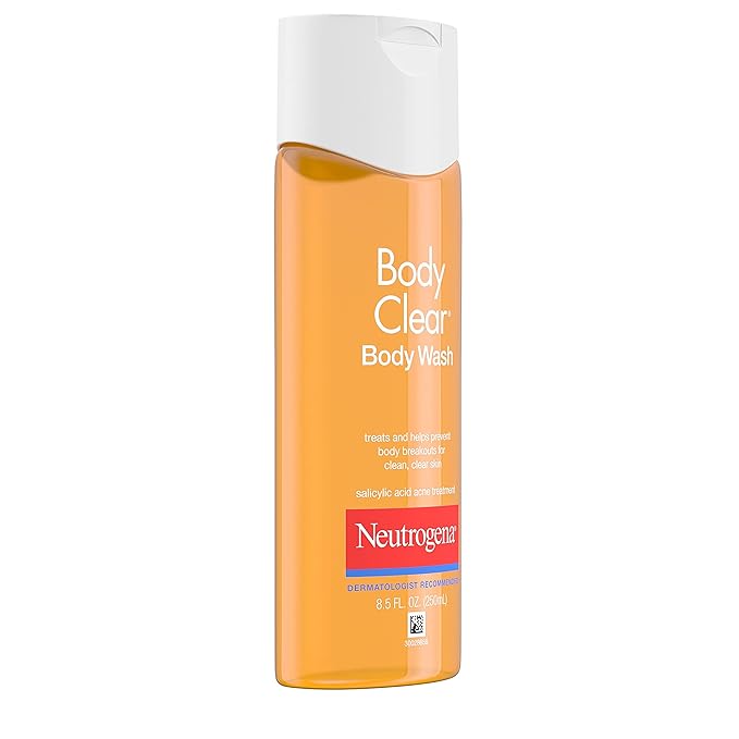 Neutrogena Body Clear Acne Body Wash, 2% Salicylic Acid Acne Medication, Oil-Free & Glycerin for Breakouts on Back, Chest & Shoulders, Non-Comedogenic, Gentle on Skin, Unscented, 8.5 Fl Oz, 3 Pack†