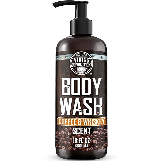 Viking Revolution Men's Body Wash - Coffee Whiskey Mens Body Wash - Mens Natural Body Wash for Men with Vitamin E and Olive Oil - Shower Gel Body Wash Men (12 Fl Oz, Pack of 1)
