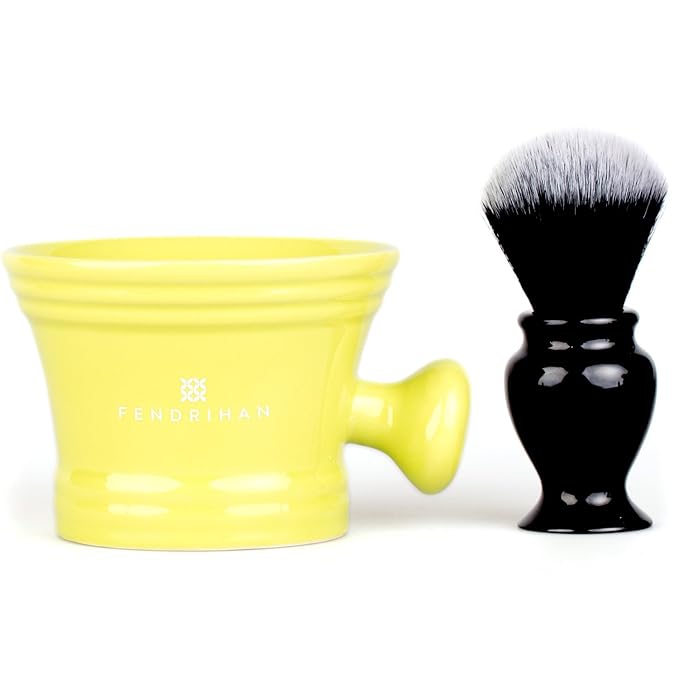 Fendrihan Synthetic Shaving Brush and Colorful Moderno Apothecary Shaving Mug Kit, The Perfect Men's Wet Shave Set (Black and White, Lime)