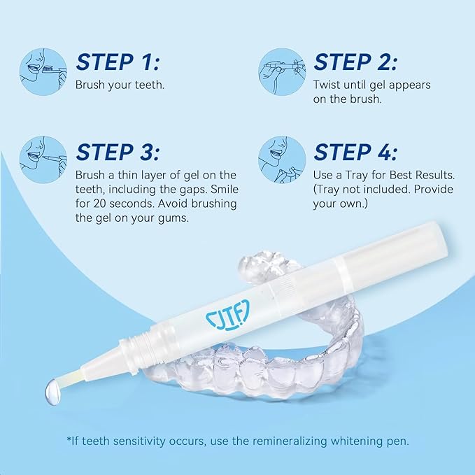 JTF Teeth Whitening Pen Kit: 35% Carbamide Peroxide Removes Stains from Coffee, Wine & Smoking, Safe for Sensitive Teeth & Gentle on Enamel - with 5 Whitening Pens and 1 Remineralization Gel, Mint