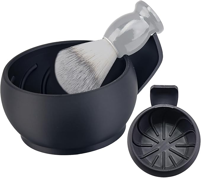 Grandslam Shaving Bowl with Ridges, Shaving Mug with Brush Stand, Shaving Soap Bowl for Shaving Cream and Soap, Durable & Holds Heat Longer, Rich & Thick Lather, Great for Traveling and Use at Home