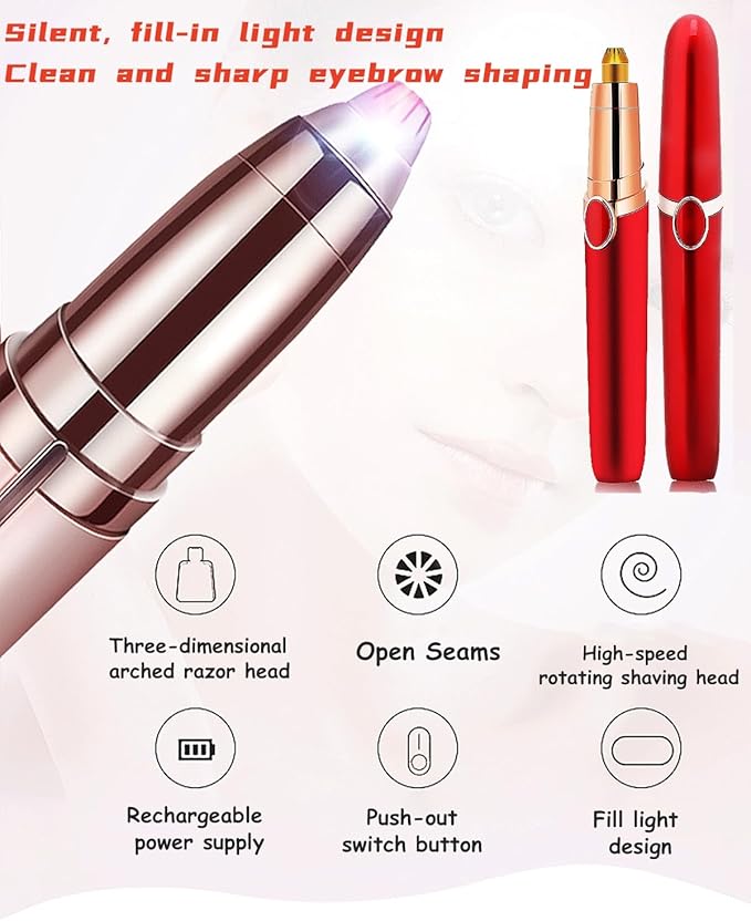 Electric Eyebrow Razor, Rechargeable Eyebrow Hair Remover Trimmer for Women Men, Instant and Painless Hair Removal for Face Lips Nose Facial Hair