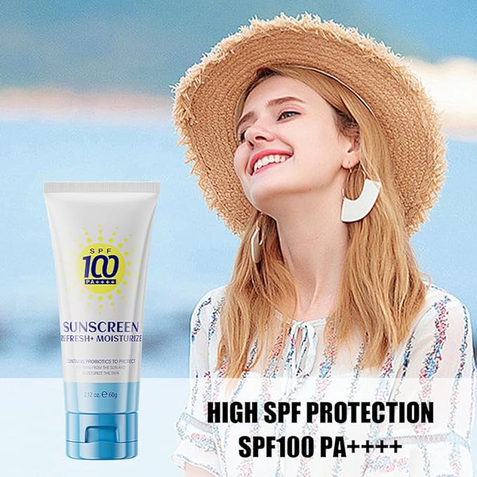 Vitamin C Sunscreen Lotions,2 Pcs Daily Moisturizer Sunscreen Cream for Face and Body,Women Men Waterproof Sweatproof Refreshing Non-greasy Sun Protection Cream,Facial Sunblock (blue)