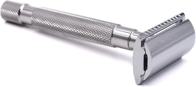Parker 64S Stainless Steel Handle Double Edge Safety Razor & 5 Premium Blades