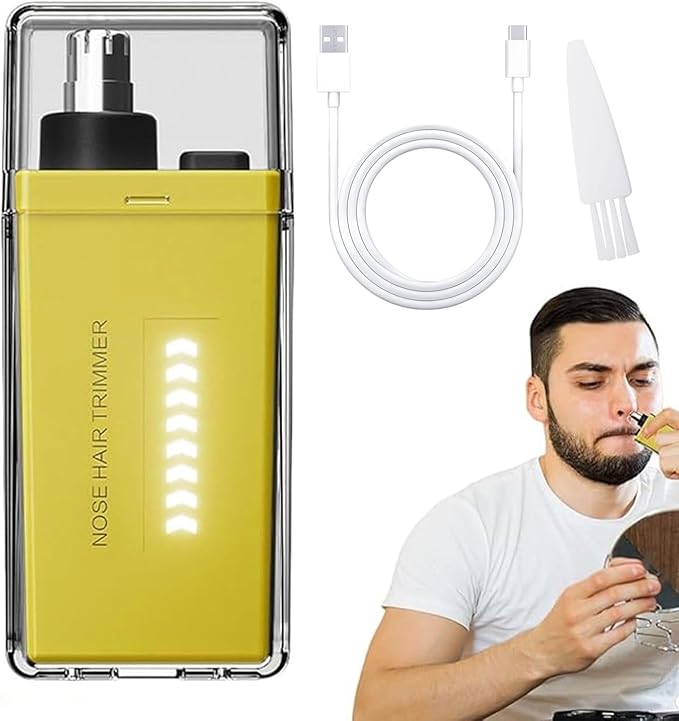 Nose Hair Trimmer for Men Women - Electric Nose Hair Clipper with Replaceable Stainless Steel Blade, Powerful Motor, Wet/Dry Use, Portable USB Rechargeable Design | Yellow