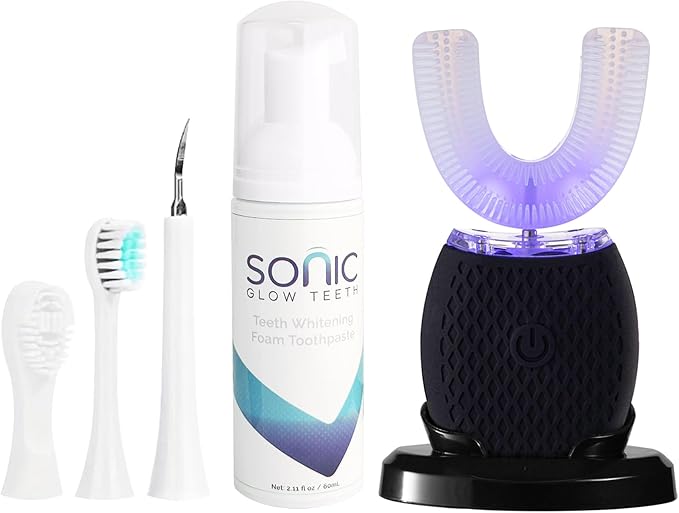 Ultrasonic Toothbrush for Adults - Automatic Electric Toothbrush with Soft Bristles Rechargeable Portable 30'' Automatic Timer Wireless Charging Washable for Travel & Home Use (Black)