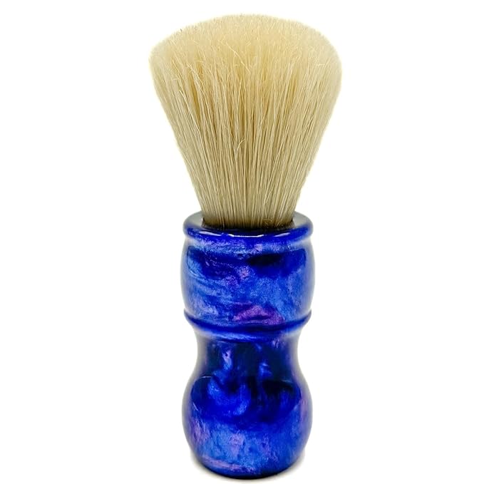 Parker Safety Razor, THE BIG BLUE BOAR, Deluxe Iridescent BlueHandle 100% Boar Bristle Shaving Brush, Large 24 MM Brush knot for a Better Lather! Shave Stand Included