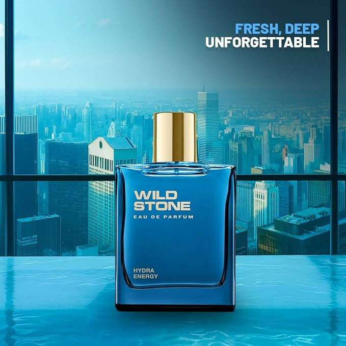 Wild Stone Hydra Energy Eau De Parfum | 3.38oz,100 ml | Luxury EDP Perfume for Men | Intense Long Lasting Premium Fragrance | Woody & Warm Spicy Notes | 100% Liquid Scent | Best Perfume for Gifting