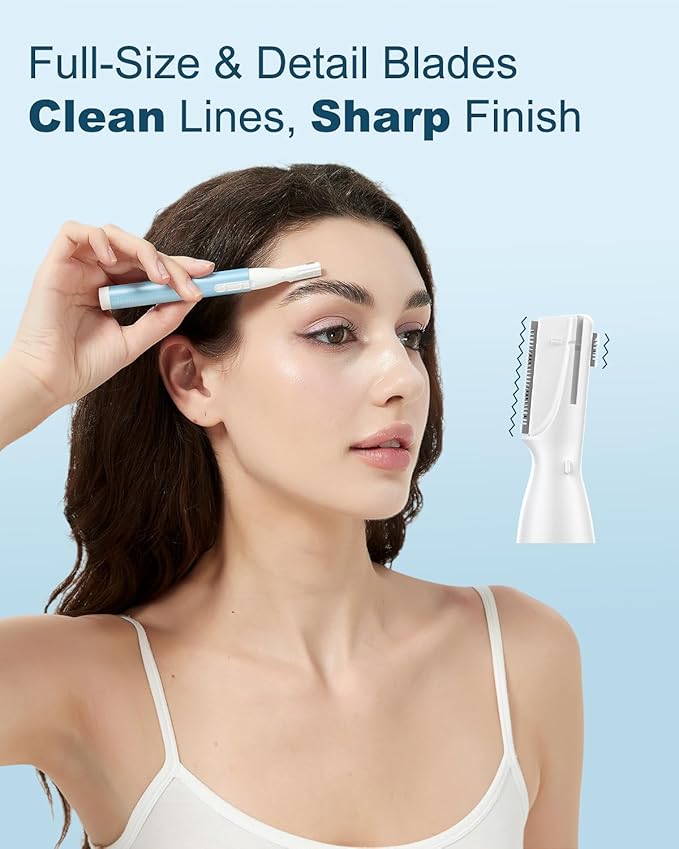 Eyebrow & Facial Hair Trimmer, Precision Detailer with Rinseable Blade, Battery Operated, Double-Sided Razor for Fine Hair, Chin & Peach Fuzz, Compact Pen Size, Safe & Gentle Touch-ups