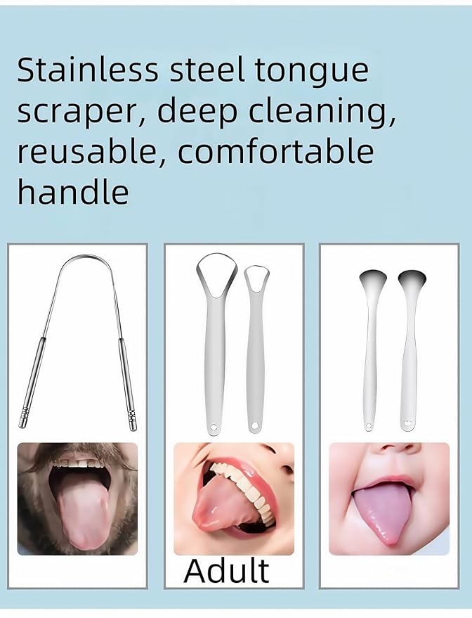 Double-Layer Stainless Steel Tongue Scraper - Deep Cleanse Thick Coating & Eliminate Bad Breath, Flexible Bristle-Free Design, Hygienic Mouth Cleaner for Daily Use - Comfort Handle