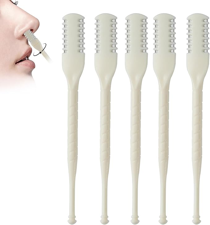 Mcbazel 5Pcs 2-in-1 Nasal Hair Cutter, Double-Sided Nose Hair Cutter, Manual 360° Rotating Nose Hair Trimmer for Men and Women, Portable, Compact, No Batteries Required - Cream Color